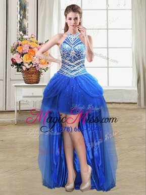 Delicate Pick Ups Halter Top Sleeveless Lace Up Club Wear Royal Blue Tulle