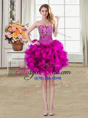 Sumptuous Mini Length Lace Up Party Dress Wholesale Fuchsia and In for Prom and Party with Beading and Ruffles