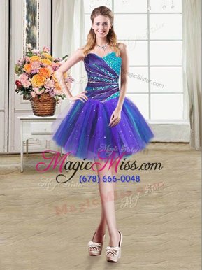Fine Multi-color Ball Gowns Sweetheart Sleeveless Tulle Mini Length Lace Up Beading and Ruffles Homecoming Gowns