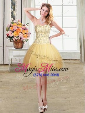 Sequins Sweetheart Sleeveless Lace Up Junior Homecoming Dress Gold Tulle