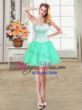 Enchanting Apple Green Ball Gowns Beading Cocktail Dresses Lace Up Organza Sleeveless Mini Length