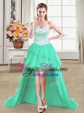 Traditional Apple Green Lace Up Sweetheart Beading Hoco Dress Organza Sleeveless