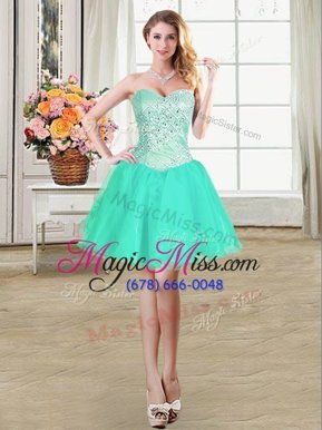 Suitable Apple Green Lace Up Cocktail Dress Beading and Ruffles and Pick Ups Sleeveless Mini Length