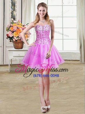 Cute Sequins Sweetheart Sleeveless Lace Up Club Wear Pink Organza