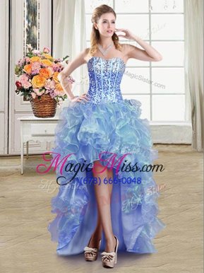 Sumptuous Multi-color Organza Lace Up Evening Wear Sleeveless High Low Sequins