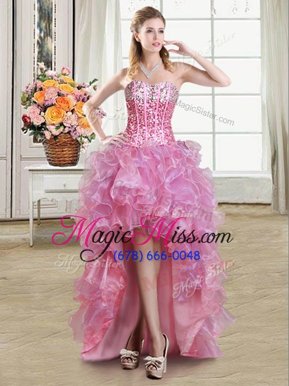 Gorgeous Sleeveless Lace Up High Low Sequins Evening Outfits