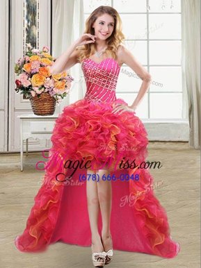 Exceptional High Low Ball Gowns Sleeveless Multi-color Prom Dress Lace Up