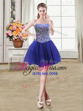Artistic Royal Blue Cocktail Dresses Prom and Party and For with Beading Sweetheart Sleeveless Lace Up