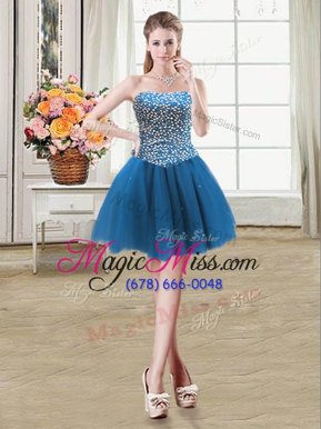 Low Price Sweetheart Sleeveless Cocktail Dress Mini Length Beading Teal Tulle
