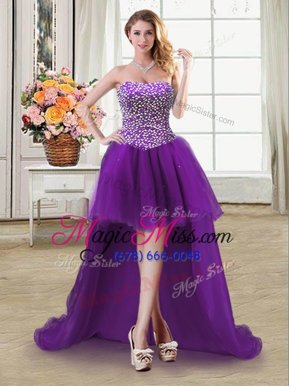 Glamorous High Low Purple Prom Dress Sweetheart Sleeveless Lace Up