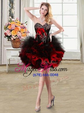Glamorous White And Red Sleeveless Organza and Tulle Lace Up Military Ball Gown for Prom and Party