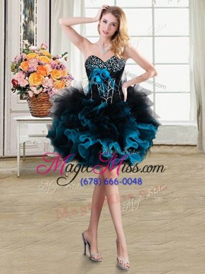 Flirting Blue And Black Lace Up Sweetheart Beading and Ruffles and Hand Made Flower Club Wear Organza and Tulle Sleeveless