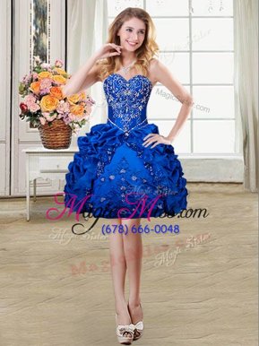 Perfect Pick Ups Royal Blue Sleeveless Organza and Taffeta Lace Up Cocktail Dresses for Prom and Party