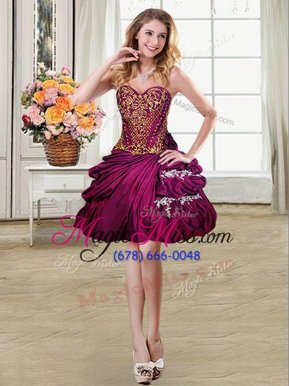 Dynamic Burgundy Taffeta Lace Up Sleeveless High Low Beading and Appliques and Pick Ups