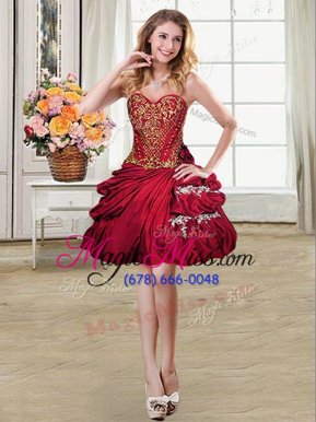 Captivating Wine Red Sleeveless Beading and Appliques and Pick Ups Mini Length Prom Gown