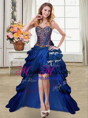 Free and Easy Beading and Appliques and Pick Ups Formal Dresses Royal Blue Lace Up Sleeveless High Low