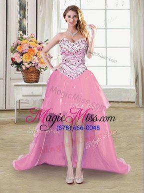Elegant High Low A-line Sleeveless Rose Pink Cocktail Dresses Lace Up