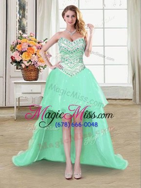Fitting High Low A-line Sleeveless Apple Green Prom Party Dress Lace Up
