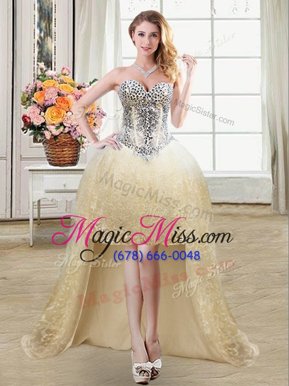 Low Price Tulle and Lace Sleeveless High Low Prom Dress and Beading and Lace