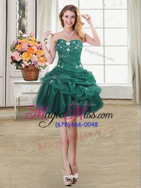 Flirting Dark Green Ball Gowns Organza Sweetheart Sleeveless Beading and Appliques and Pick Ups Mini Length Lace Up Prom Dress