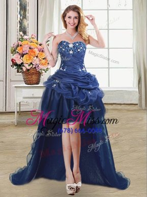 Pretty Sleeveless Lace Up High Low Beading and Appliques and Pick Ups Military Ball Gown