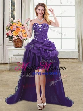 Fashion Pick Ups High Low Purple Prom Dresses Sweetheart Sleeveless Lace Up