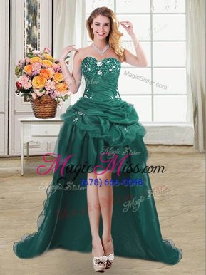 Cheap Organza Sweetheart Sleeveless Lace Up Beading and Appliques and Pick Ups Celebrity Inspired Dress in Dark Green