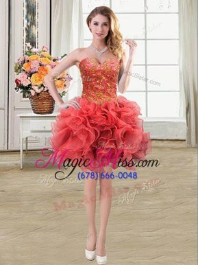 Glorious Sleeveless Lace Up Mini Length Beading and Ruffles Evening Dress