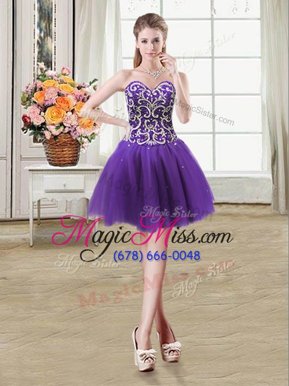 Luxury Purple Sweetheart Neckline Beading and Sequins Prom Homecoming Dress Sleeveless Lace Up