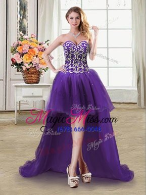 Purple Sleeveless Beading and Sequins High Low Dress Like A Star