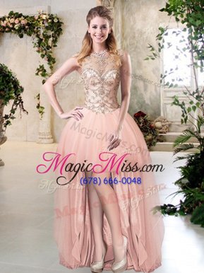 High End Scoop Tulle Sleeveless High Low Cocktail Dresses and Beading