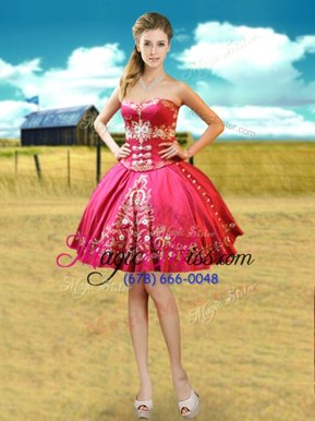 Sumptuous Hot Pink Lace Up Sweetheart Beading and Embroidery Military Ball Dresses Taffeta Sleeveless