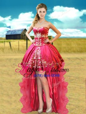 Beautiful Ball Gowns Glitz Pageant Dress Red and Hot Pink Sweetheart Organza and Taffeta Sleeveless High Low Lace Up