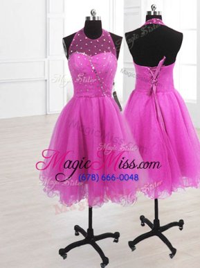 Sexy High-neck Sleeveless Organza Party Dress Sequins Lace Up