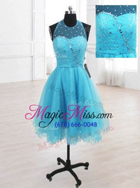 High-neck Sleeveless Organza Prom Gown Sequins Lace Up