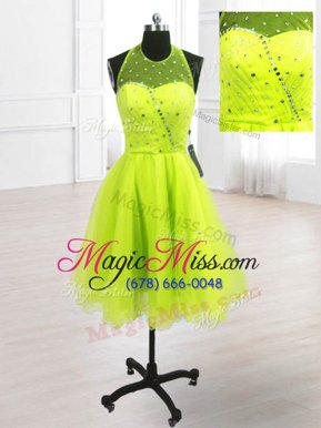 Customized Organza Sleeveless Knee Length Dress for Prom and Sequins