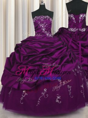 Suitable Pick Ups Embroidery Floor Length Ball Gowns Sleeveless Purple Ball Gown Prom Dress Lace Up