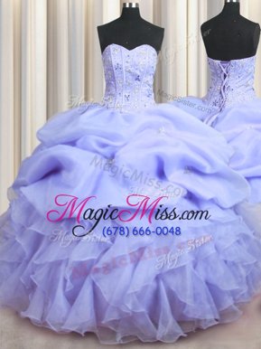 Fashion Visible Boning Lavender Sweetheart Neckline Beading and Ruffles Quinceanera Gowns Sleeveless Lace Up