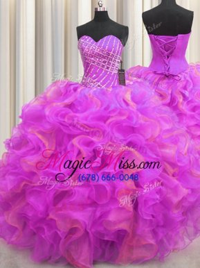Customized Multi-color Sleeveless Floor Length Beading and Ruffles Lace Up 15th Birthday Dress