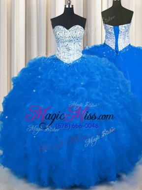Enchanting Beading and Ruffles Quinceanera Dress Royal Blue Lace Up Sleeveless Floor Length