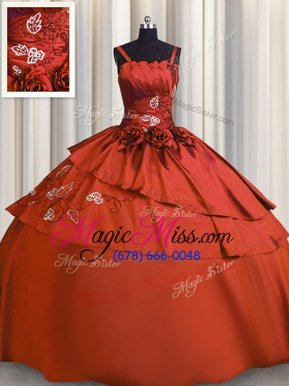 Sumptuous Rust Red Sleeveless Beading and Embroidery Floor Length Sweet 16 Quinceanera Dress