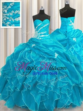 Elegant Sweetheart Sleeveless Organza 15th Birthday Dress Beading and Appliques and Ruffles Lace Up