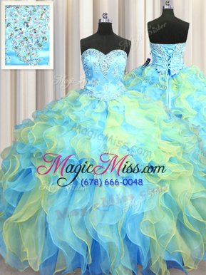 Flirting Multi-color Sweetheart Lace Up Beading and Appliques and Ruffles Quinceanera Gowns Sleeveless