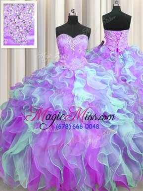 Colorful Sleeveless Beading and Appliques and Ruffles Lace Up Quinceanera Dress