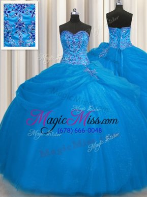 Stunning Really Puffy Blue Sweetheart Lace Up Beading 15 Quinceanera Dress Sleeveless