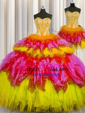 Exceptional Three Piece Visible Boning Sleeveless Beading Lace Up Sweet 16 Dress