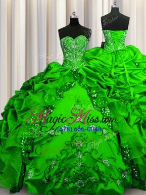 Trendy Sequins Lace Up Sweetheart Beading and Embroidery and Ruffles and Pick Ups 15th Birthday Dress Taffeta Sleeveless