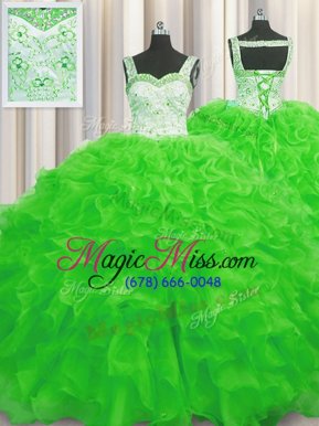 Sexy Ball Gowns Quinceanera Gown Straps Organza Sleeveless Floor Length Lace Up