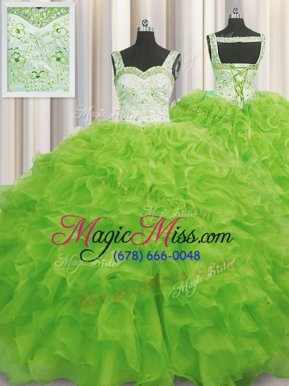 Vintage Floor Length Yellow Green Quinceanera Dress Straps Sleeveless Lace Up