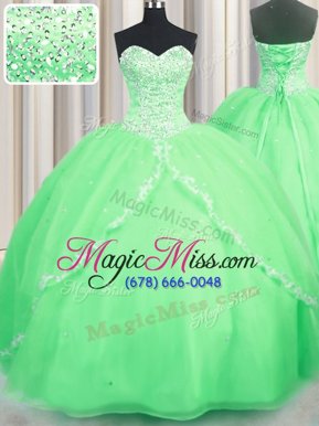 High Class Sweetheart Sleeveless Ball Gown Prom Dress With Brush Train Beading and Appliques Organza